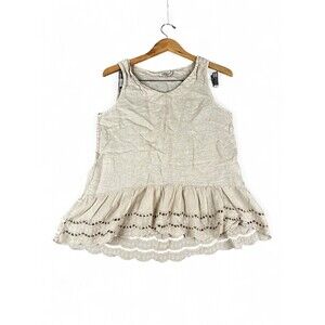Valentina Naldi Linen‎ Eyelet Ruffle Tank Top M